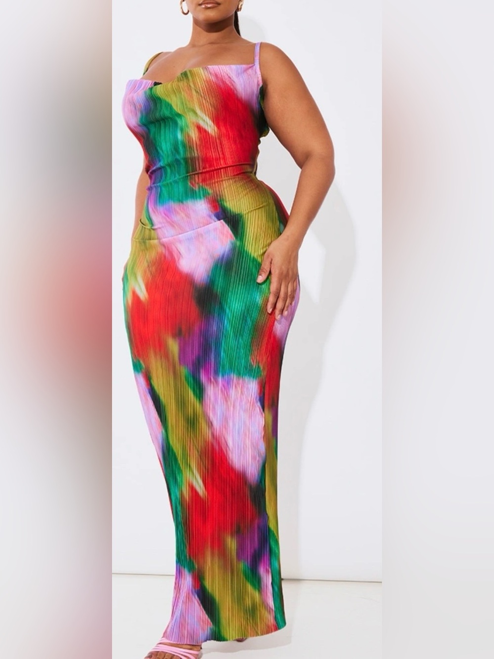 PrettyLittleThing Multicolor Ribbed Tie-Dye Maxi Skirt